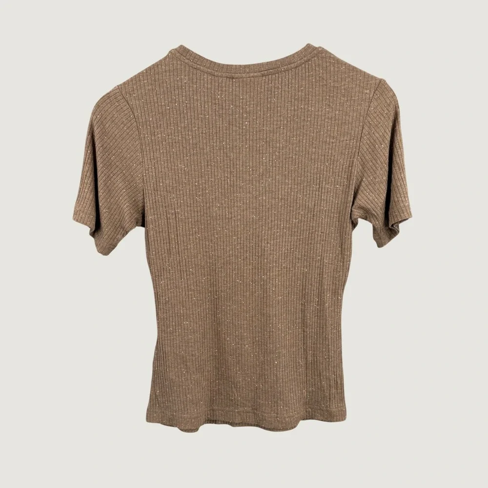 Varley Katrina Fitted Tee Size Small Brown Ribbed Speckled Stretch New